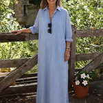 Vessette | Striped Long Sleeve Collar Maxi Shirt Dress