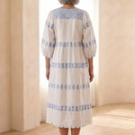 Verine | Embroidered V Neck Long Sleeve Midi Dress