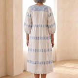 Verine | Embroidered V Neck Long Sleeve Midi Dress