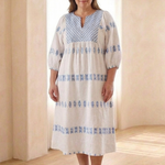 Verine | Embroidered V Neck Long Sleeve Midi Dress