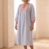 Verine | Embroidered V Neck Long Sleeve Midi Dress