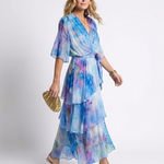 Corina | Sheer Layered V Neck Tie Waist Maxi Dress