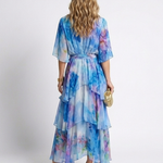 Corina | Sheer Layered V Neck Tie Waist Maxi Dress