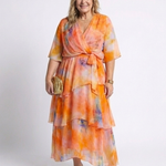 Corina | Sheer Layered V Neck Tie Waist Maxi Dress