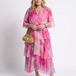 Corina | Sheer Layered V Neck Tie Waist Maxi Dress