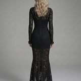 Fressa | Long Sleeve High Neck Lace Midi Dress