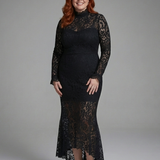 Fressa | Long Sleeve High Neck Lace Midi Dress