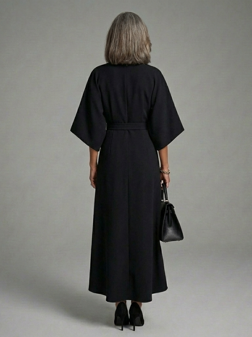 Bella | Waist Defined Cape Sleeve Asymmetric Midi Dress