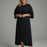 Bella | Waist Defined Cape Sleeve Asymmetric Midi Dress