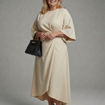 Bella | Waist Defined Cape Sleeve Asymmetric Midi Dress