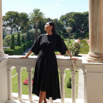 Bella | Waist Defined Cape Sleeve Asymmetric Midi Dress