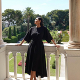 Bella | Waist Defined Cape Sleeve Asymmetric Midi Dress