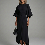 Bella | Waist Defined Cape Sleeve Asymmetric Midi Dress