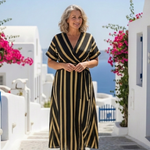 Dormae | Short Sleeve V Neck Striped Wrap Midi Dress