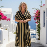 Dormae | Short Sleeve V Neck Striped Wrap Midi Dress