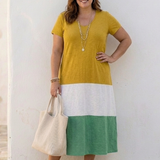 Milra | Short Sleeve Color Block V Neck Midi Dress
