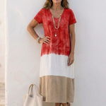 Milra | Short Sleeve Color Block V Neck Midi Dress