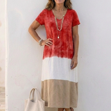 Milra | Short Sleeve Color Block V Neck Midi Dress