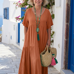 Briana | Short Sleeve Tiered Blue Maxi Dress