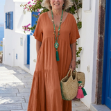 Briana | Short Sleeve Tiered Blue Maxi Dress
