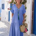 Briana | Short Sleeve Tiered Blue Maxi Dress