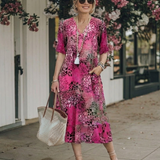 Sennamae | Short Sleeve V Neck Printed Midi Dress