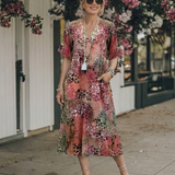 Sennamae | Short Sleeve V Neck Printed Midi Dress
