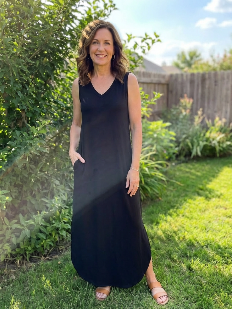 Liorada | Sleeveless V Neck Pocket Maxi Dress