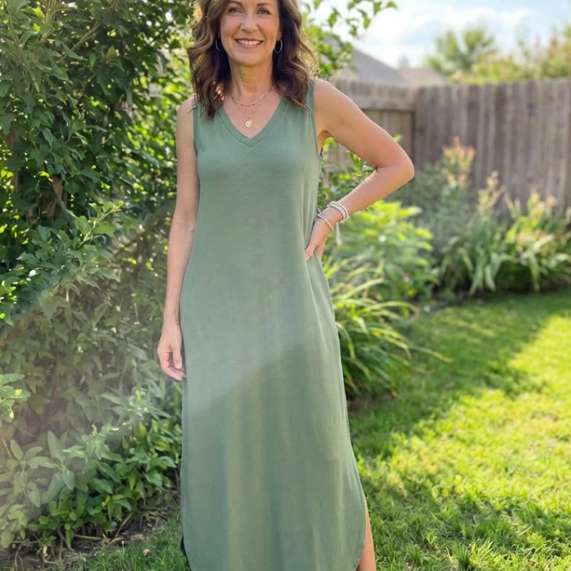 Liorada | Sleeveless V Neck Pocket Maxi Dress