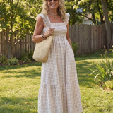 Liorana | Flutter Sleeve Smocked Gingham Maxi Dress