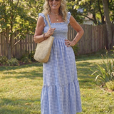 Liorana | Flutter Sleeve Smocked Gingham Maxi Dress