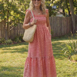 Liorana | Flutter Sleeve Smocked Gingham Maxi Dress