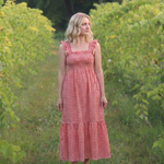 Liorana | Flutter Sleeve Smocked Gingham Maxi Dress