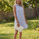 Rosbelle | Sleeveless Striped Button Front Shirt Dress