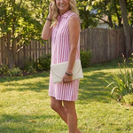 Rosbelle | Sleeveless Striped Button Front Shirt Dress