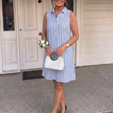 Rosbelle | Sleeveless Striped Button Front Shirt Dress