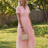 Lilada | Short Sleeve Eyelet Tiered Midi Dress
