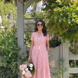Lilada | Short Sleeve Eyelet Tiered Midi Dress