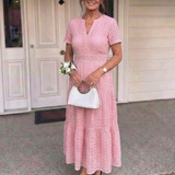 Lilada | Short Sleeve Eyelet Tiered Midi Dress