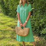 Miletta | Short Sleeve Button Front Striped Midi Dress