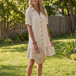 Surinia | Short Sleeve Button Front Ruffle Hem Dress