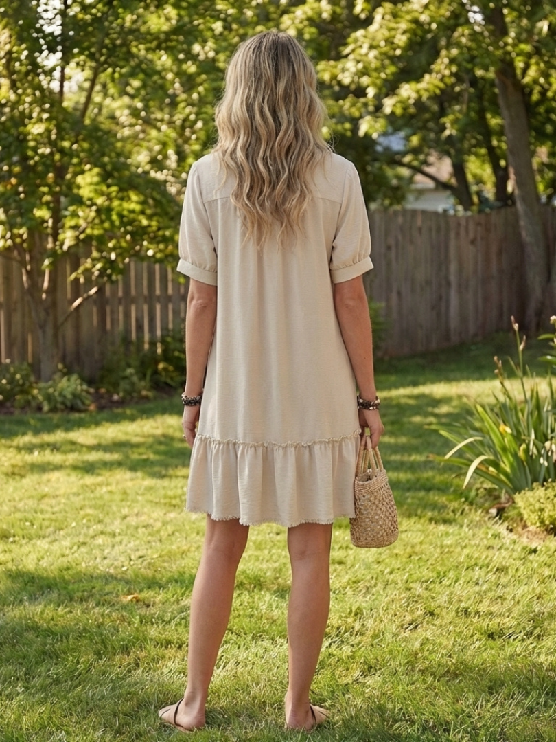 Surinia | Short Sleeve Button Front Ruffle Hem Dress