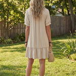 Surinia | Short Sleeve Button Front Ruffle Hem Dress
