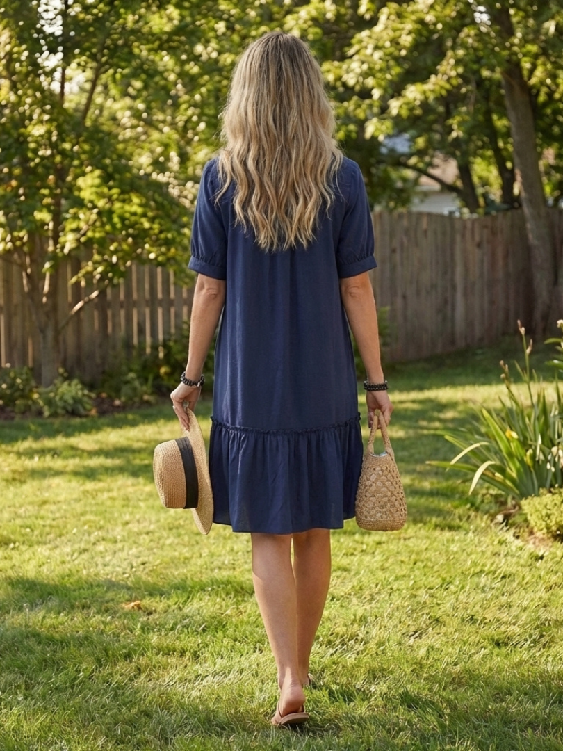 Surinia | Short Sleeve Button Front Ruffle Hem Dress
