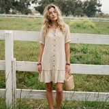 Surinia | Short Sleeve Button Front Ruffle Hem Dress