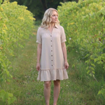 Surinia | Short Sleeve Button Front Ruffle Hem Dress