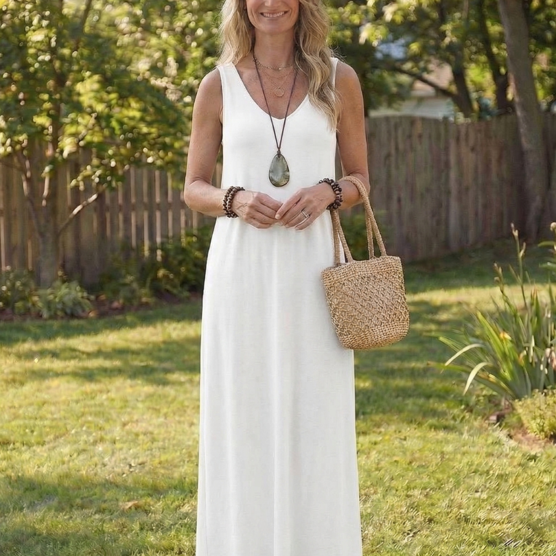 Dahmarie | Sleeveless V Neck Side Slit Midi Dress