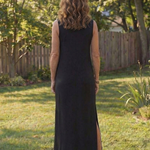 Saffvia | Sleeveless Pocket Side Slit Midi Dress