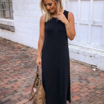 Saffvia | Sleeveless Pocket Side Slit Midi Dress