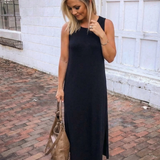 Saffvia | Sleeveless Pocket Side Slit Midi Dress